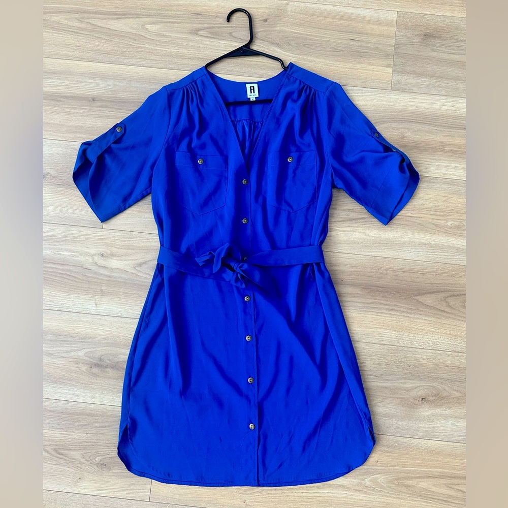 Saks blue dress with waist tie